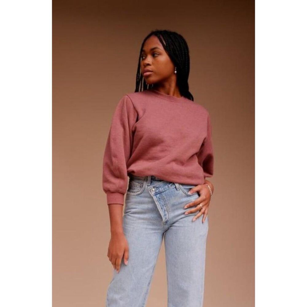 NEW Agolde Thora 3/4 Sleeve Sweater Sweatshirt Top Mauve Rhubarb Heather Red‎ XS